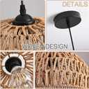 Hemp Rope Woven Pendant Light Woven Light Fixture Boho Chandelier Light Fixture Wicker Pendant Lights Rattan Lights Pendant Dome Wicker Chandelier for Dining Room Kitchen Island(Bulb Incl.