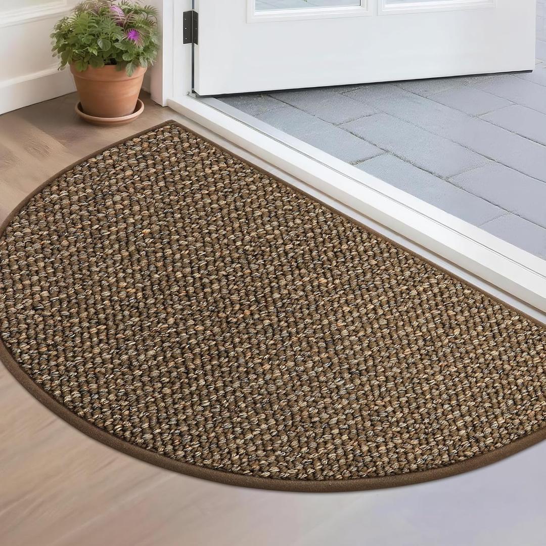 BEQHAUSE Dirt Trapper Door Mat 17" x 30" Half Circle Non-Slip Washable Doormats Entrance Rugs Absorbent Welcome Low Profile Floor Mats for Front Back Door and Entryway, Brown
