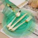 Bestluck 175PCS Clear Green Plastic Plates for 25 Guests, Disposable Plates with Gold Trim include 50 Dinner Plates, 75 Gold Silverware, 25 Cups, 25 Napkins for Party, Wedding and Graduation