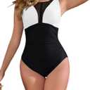 Cromi Women Tummy Control One Piece Swimsuit with Mesh V Neck | Ruched Slimming, Adjustable Straps, Removable Pads, Quick-Dry Fabric, Chlorine-Resistant for Beach Vacations (XXL)