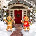 Christmas Decorations Outdoor, 2pcs Large Gingerbread Man Boy Girl Metal Yard Stakes Xmas Decor Ornaments, 29" Rustic Winter Signs for Lawn Garden Front Door Home Farmhouse Porch Outside