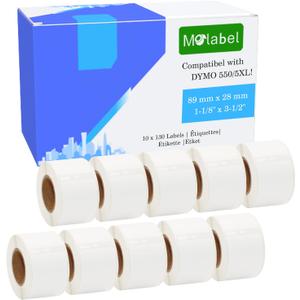 Address & Barcode Labels Replacement for DYMO 30251 (1-1/8" x 3-1/2") [10 Rolls/1300 Labels] Compatible with DYMO Labelwriter 450, 4XL,550,5XL & Zebra Desktop Printers