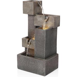 Alpine Corporation ZDQ110 19" Indoor/Outdoor Multi-Tier Water Fountain with LED Lights  Cascading Waterfall Feature for Gardens, Patios, Yards, and Home Dcor, Gray
