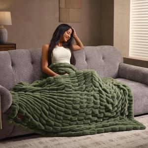 Double Side Faux Fur Throw Blanket,Cozy Soft Fuzzy Fluffy Faux Rabbit Fur Blanket for Couch, Bed, Sofa,Room Decor-Sage Green,60x90 inch