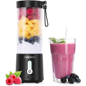 DENOKIN Portable Blender 16oz Vessel, Cordless Personal Size Small Blender for Shakes and Smoothies with 6 Blade for Kitchen, Home, Travel (Black)