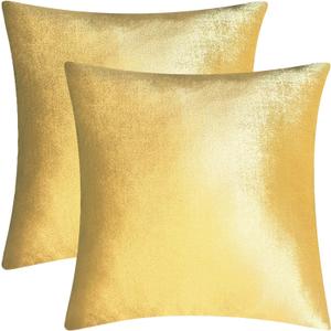 2 Pack 18x18 Pillow Cover Velvet Pillow Covers, Square Throw Pillow Covers for Living Room Decorations Throw Pillow Case, Throw Pillow Cover Cushion Cover for Home Sofa Bedroom Car, Gold