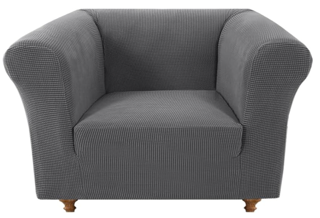Chesterfield Chair Cover Stretch Slipcover, Elastic 1 Seater Sofa Cover for Rolled Arm Club Chair, Soft Washable Furniture Protector with Full Coverage (Grey, Armchair)