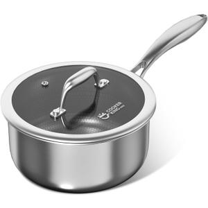 COOKER KING 2 Quart Stainless Steel Saucepan, Nonstick Sauce Pan, Ceramic Suce Pot with Tempered Glass Lid, Induction Pot Compatible with All Cooktops, Dishwasher & Oven Safe (PFAS/PFOA/PTFE Free)