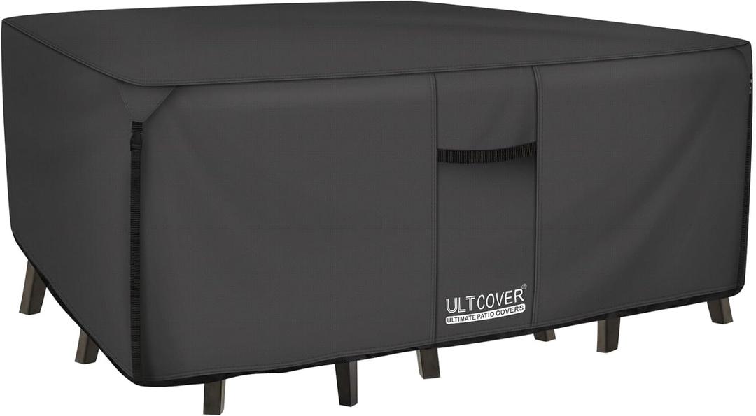 ULTCOVER 600D Tough Canvas Heavy Duty Rectangular Patio Table and Chair Cover - Waterproof Outdoor General Purpose Furniture Covers 111 x 74 inch, Black (Rectangular 111"(L)x74"(W))