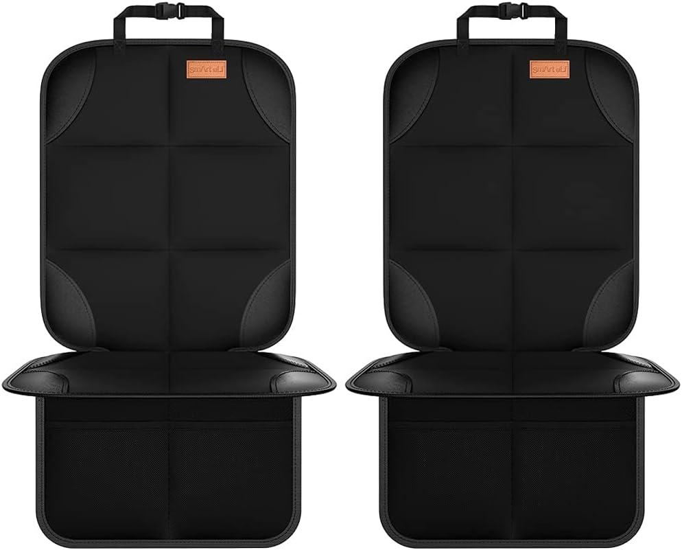 SMART ELF Car Seat Protector, 2Pack Seat Protector Protect Child Seats with Thickest Padding and Non-Slip Backing Mesh Pockets for Baby and Pet,Sedan SUV Truck (Black) (2PS)