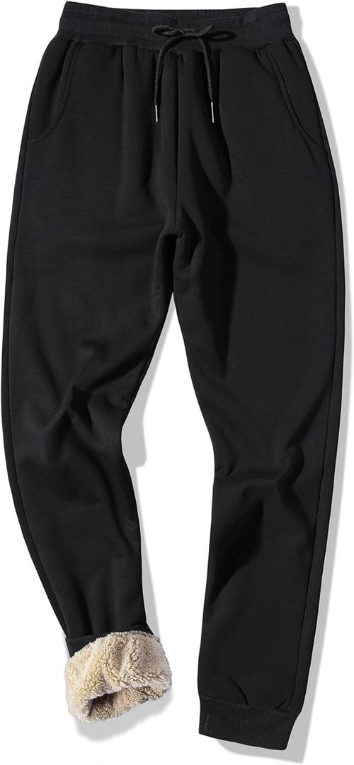 MACHLAB Men's Thermal Fleece Jogger Pants Sherpa Lined Sweatpants Winter Warm Thick Track Pants (XX-Large, 09black)