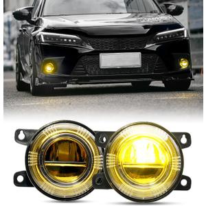 Xprite 500% Bright OEM Style LED Fog Lights w/Yellow Lens Compatible with 2016-2026 Honda Civic (Sedan/Hatchback) Including Sport, EX, Touring, Honda Fit Pilot CRV Accord Odyssey, Acura