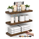 BAYKA Bathroom Floating Shelves for Wall Set of 3 - Rustic Brown Farmhouse Wood Shelves Over Toilet for Bedroom, Kitchen, or Living Room Decor Display, Storage for Plants, Toilet Paper or Bath Towels