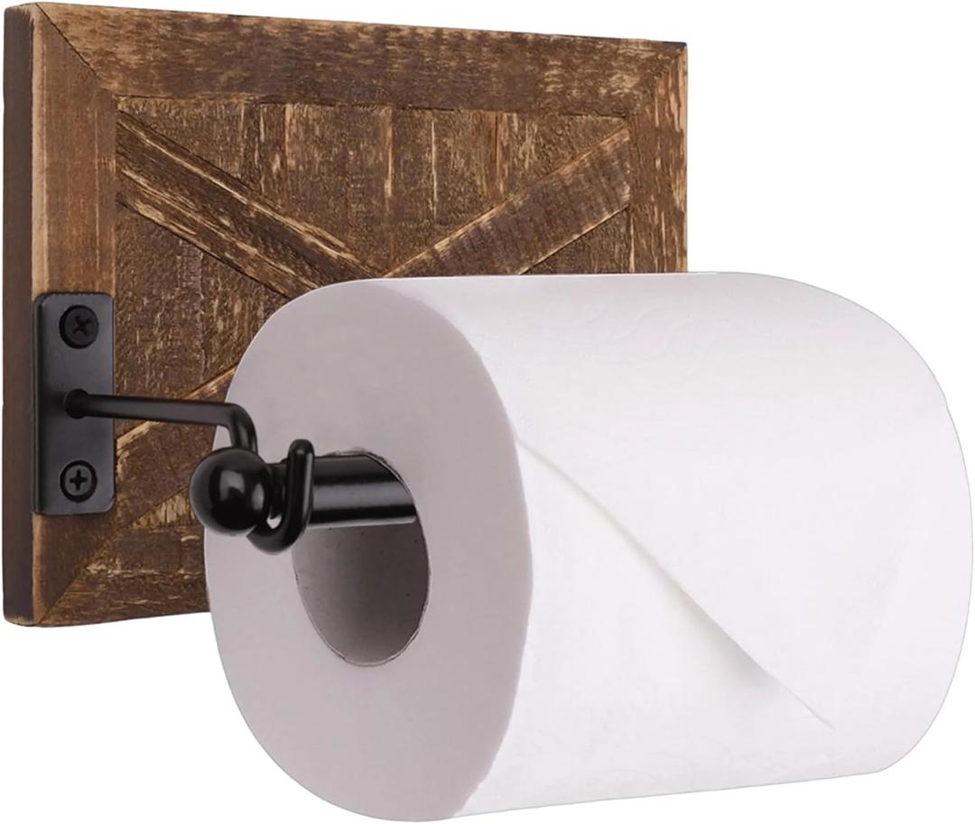 Autumn Alley Rustic Farmhouse Toilet Paper Holder - Farmhouse Bathroom Country Decor - Rustic Bathroom Accessories with Warm Brown Wood & Black Metal - Adds Western Decor Charm