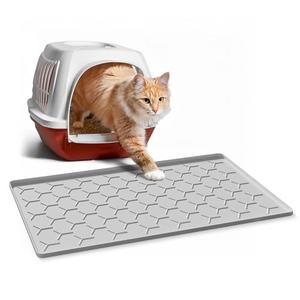 Garoopion Cat Litter Box Mat, Silicone Kitty Litter Mat, 24" X 16" Waterproof Silicone Pad for Floor, Light Gray