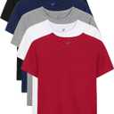 5 Pack Boys Shirts Short Sleeve Shirts for Boys Cotton T-Shirts Kids Toddler Tshirts Tees Clothes Summer Tops (12-14 Years, Black, Light Navy Blue, Gray, Red, White)