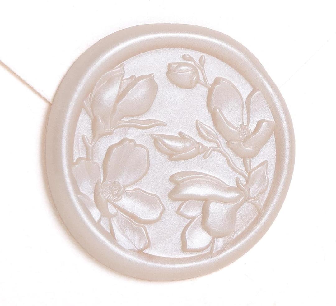 UNIQOOO Wax Seal Stickers - 3D Magnolia Wedding Invitation Envelope Botanical Seal Sticker, 50 Pcs Self- Adhesive Champagne Stickers, Perfect for Invitation, Christmas, Gift Wrapping, Party