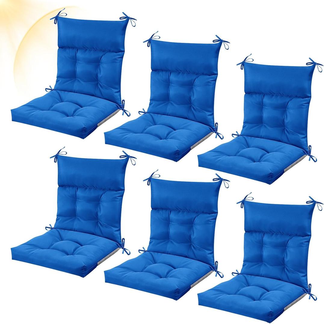 Sintuff 44 x 21 x 4 Patio Chair Cushions Outdoor Chair Cushions Seat/Back Tufted Pillow with Ties All Weather Replacement Indoor Patio Furniture Outdoor Furniture(Blue,6 Pcs)