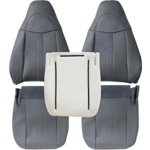 NLQR Dark Gray Front Driver and Passenger Bottom and Top Lean Back Replacement Seat Covers & Driver Side Foam Cushion Compatible with Chevy Express GMC Savana Van 1500 2500 3500 2003-2014
