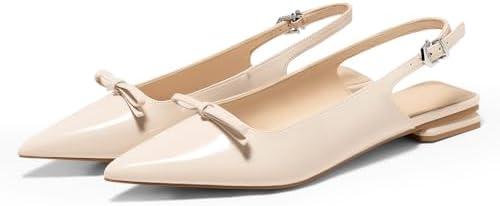 Coutgo Womens Slingback Flats Bow Slip on Dress Shoes Buckle Comfortable Ballet Flats Pointed Toe Flat Party Work Shoes, size 6.5