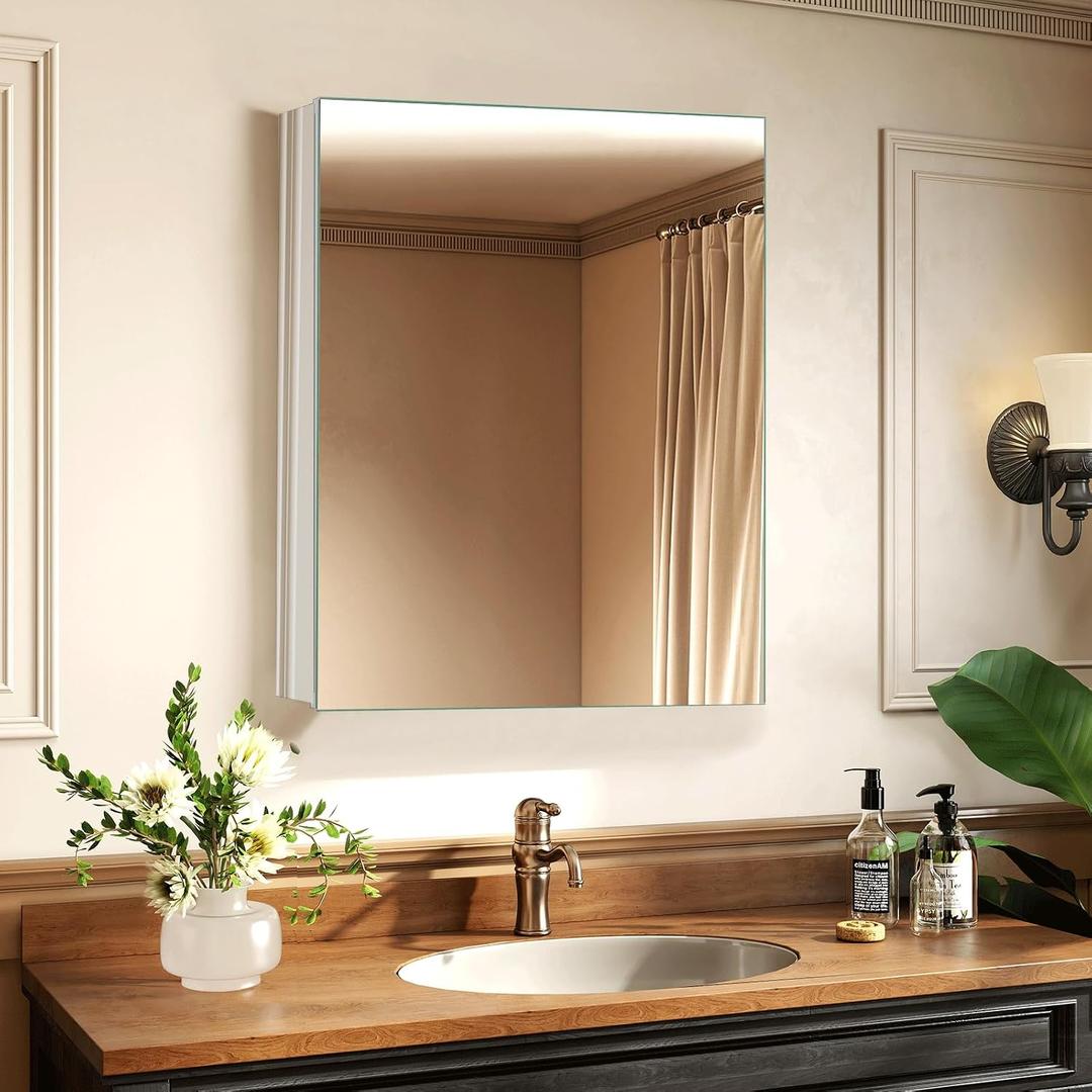 24 x 32 Inch Medicine Cabinet Mirror,Bathroom Mirror Cabinet with Adjustable Shelves,Aluminum Silver Medicine Cabinets for Bathroom,Recessed or Wall Mounted Medicine Cabinets