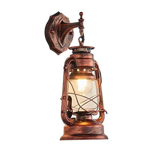 NOXARTE Rustic Wall Sconce Lighting Lantern Mounted Light with Glass Lampshade for Hallway Farmhouse Loft W7 x H15