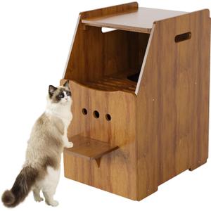 Cat Litter Box Enclosure,Enclosed Litter Boxes Cabinet,Top Entry Litter Box Enclosure,Tall Hiden Litter Furniture,Wood Cat Toilet with Filter and Stairs for Indoor Cats,Dog Proof (Brown) 21.65"L x 16.1"W x 28.7"H