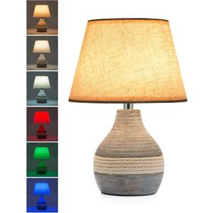 UMEXUS 10 Small Ceramic Cordless Table Lamp with Timer, Dimmer, Linen Shade, Remote Control, Rechargeable Battery Light for Patio Nightstand Kitchen Counter Living Room Side Table, Bulb Included