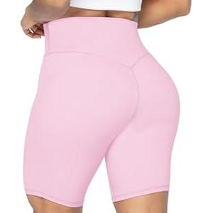 Sunzel No Front Seam High Waist Biker Shorts for Women, Squat Proof Yoga Workout Gym Bike Shorts 8" Milkshake Pink Large