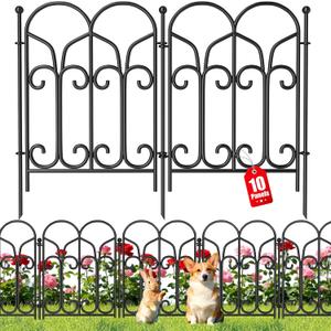 AMAGABELI 10 Panels 17in(H)10ft(L) Decorative Garden Fences and Borders for Dogs No Dig Rustproof Metal Fence Panels Garden Edging Border Animal Barrier Fencing for Flower Beds Yard Patio Decor Black