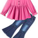 Toddler Girl Clothes Clothing Set Ruffle Long Sleeve Shirt with Flare Bow Jeans for 18M-7Y (2-3T, Pink)