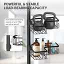 Corner Shower Caddy Tension Pole, 4-Tier Stainless Steel Rustproof Bathroom Shower Organizer 47-114 Inch Height Adjustable Shower Shelves, No-Drill Required Black