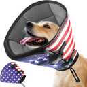 TDTOK Soft Dog Cone for Large Dogs After Surgery, Flag Pattern Recovery Collar for Pet with Double-Layer Design, Adjustable Breathable Elizabethan Collar Cone Prevents Licking Wounds