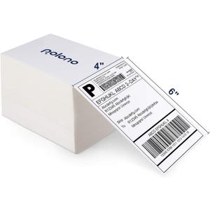 Genuine 4" x 6" Direct Thermal Shipping Label, Thermal Label (Pack of 500), Perforated Fanfold Labels Compatible with POLONO PL80E, PL70E, PL60 Label Printer, BPA & BPS Free, Commercial Grade, White