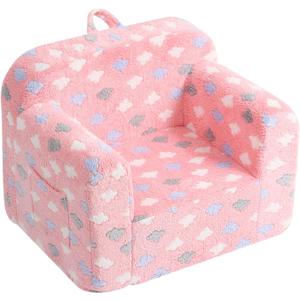 Toddler Chair  Plush Kids Sofa with Carry Handle, Comfy Convertible Lounger for Boys & Girls, Bedroom & Reading Chair (Pink Cloud)