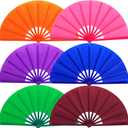 Blulu 6 Pcs Large Folding Fans for Line Dancing 13 Inch Boots on the Ground Fans for Line Dancing for Women Men Big Silk Clack Popping Make Loud Sound for Edm Music Party Decorations(Retro Color)