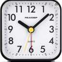 Peakeep Small Battery Operated Analog Travel Alarm Clock Silent No Ticking, Lighted on Demand and Snooze, Beep Sounds, Gentle Wake, Ascending Alarm, Easy Set (Black)