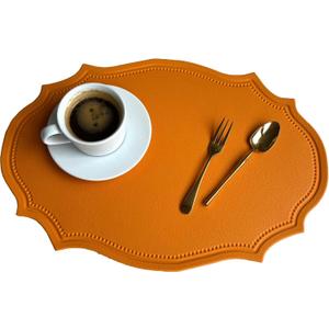 Leather Washable Placemats, Yellow Thick Faux Leather Heat Resistant Elliptical Shape Table Mats,Waterproof Non-Slip Easy to Clean Place mat for Kitchen Coffee Dining Room Table Set of 6 (16.93*11.81inch)