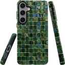Case for Samsung Galaxy S24, Lustrous 2-Layer Durable Case for Girl Women,Green Toned Glass Tiles