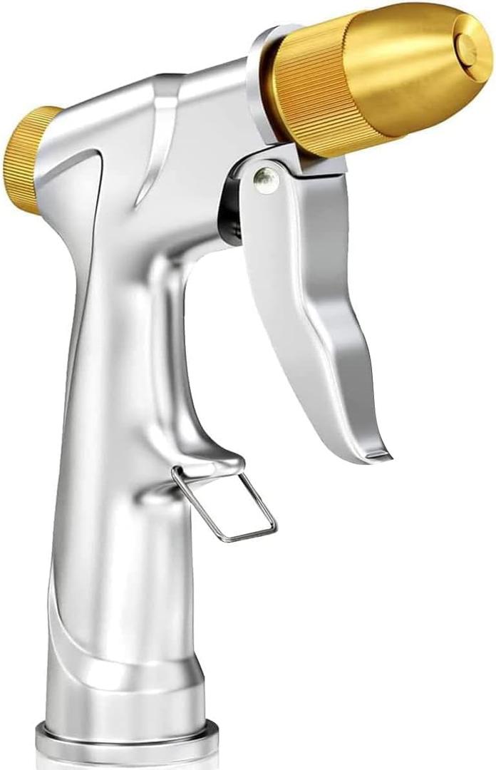 ESOW Garden Hose Nozzle, 100% Heavy Duty Metal Spray Gun with Full Brass Nozzle, 4 Watering Patterns Watering Nozzle- High Pressure Pistol Grip Sprayer for Watering Plants, Car Wash and Showering Dog