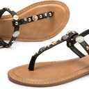Eozlink Flat Sandals for Women 2025 T-Strap Bohemian Sandals Dressy Casual Summer Beach Sandals Open Toe Comfort Walking Shoes 6