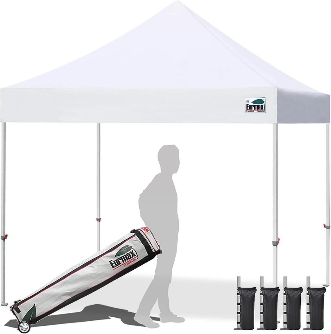 Eurmax USA 10x10ft Pop Up Canopy,Commercial Instant Tent for Outdoor Events,Patented No-Tip Rolling Storage Bag with 4 Sandbags,UV & Water Resistant,Heavy Duty Portable Shelter Gazebo,White