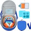 Hard Case Compatible with Yoto Mini (2024 Edition), 3-in-1 Travel Bundle: Silicone Cover + Case with Shoulder Strap (Fits Mini Player & Headphones) + Up to 10 Card Holder for YOTO Cards (Blue)