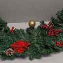 9FT Christmas Garland with 100 Lights Battery Operated,Artificial Prelit Garlands with Red Balls,Pine Cones,Cedar Branches,Christmas Decorations for Stairs Outdoor Indoor Holiday Home Fireplace Decor