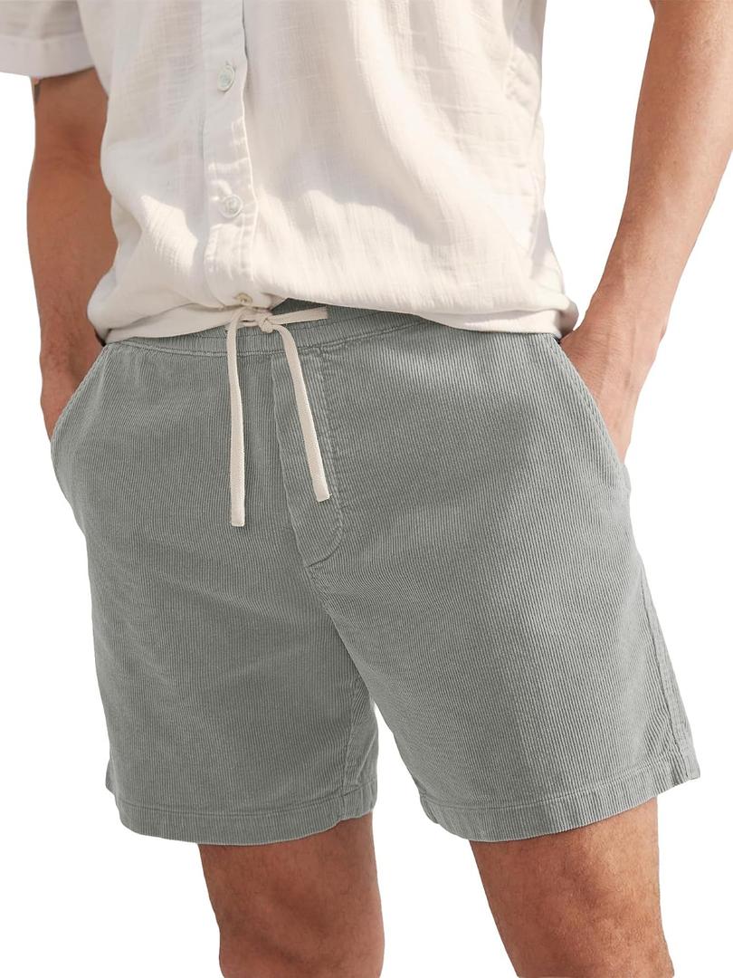 PLEPAN Mens Corduroy Shorts 5 Inch Casual Elastic Waist Drawstring Lightweight Summer Beach Shorts with Pockets (Gray, XXL)