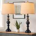 Farmhouse Lamp for Bedroom Set of 2, Table Lamp for Nightstand with Dual USB Charging Ports, 28" Table Lamps for Living Room, Bulb Not Included (7.Black)