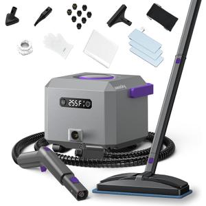 awasky Canister Steam Cleaner: 50-Sec Heat-Up, 0.6 Gal Tank Refill Anytime (Non-Pressurized), 1650W, 60 PSI, 21-Pcs Kit, Dry/Wet Modes, Detachable Hose for Tile Grout Furniture Floor Car Cleaning Gray