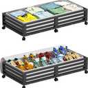 Wisuce Bamboo Under Bed Storage Containers- Underbed Organizer with Wheels with Large Dust Bag,Sturdy Wood Rolling Under the Bed Shoe Storage Organizer Drawer 2 Packs (Black, Long)