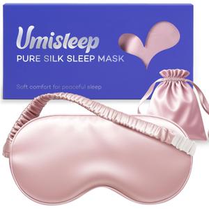 Umisleep Sleep Mask in Certified Mulberry Silk, 22 Momme 6A Soft Eye Masks for Sleep, Adjustable Sleep Masks for Women Men, Light Blocking Sleeping Mask, Silk Eye Mask for Sleeping, Blindfold, Pink