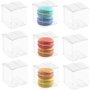 Nicunom 120 Pack 2x2x2 Inch Clear Favor Boxes with Ribbons, Small Plastic Gift Boxes Mini Transparent Cube Individual Candy Macaron Packaging Box for Wedding Birthday Party Baby Shower Treats